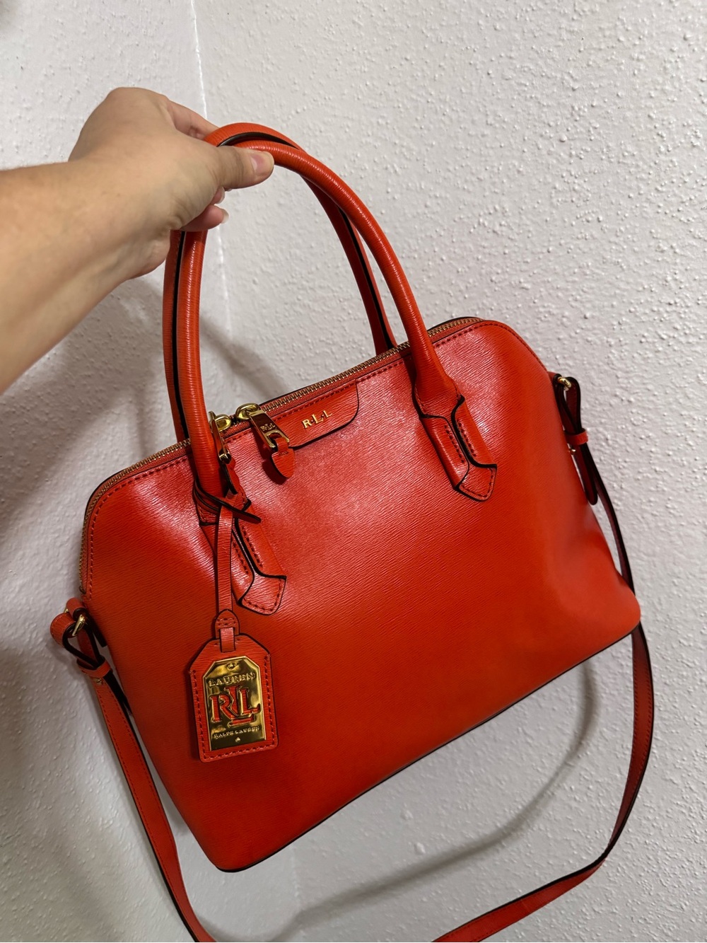 Ralph Lauren Orange/ Leather Satchel with RLL Tag